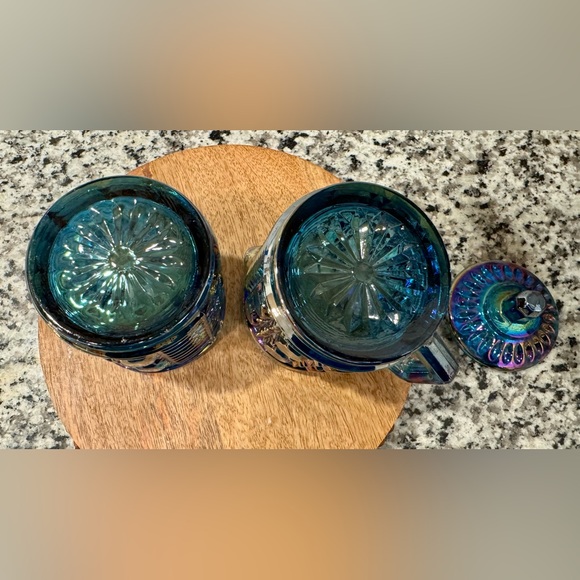 Vintage Indiana Windsor Carnival Glass‎ Iridescent Blue Creamer and Sugar Set - Picture 7 of 8